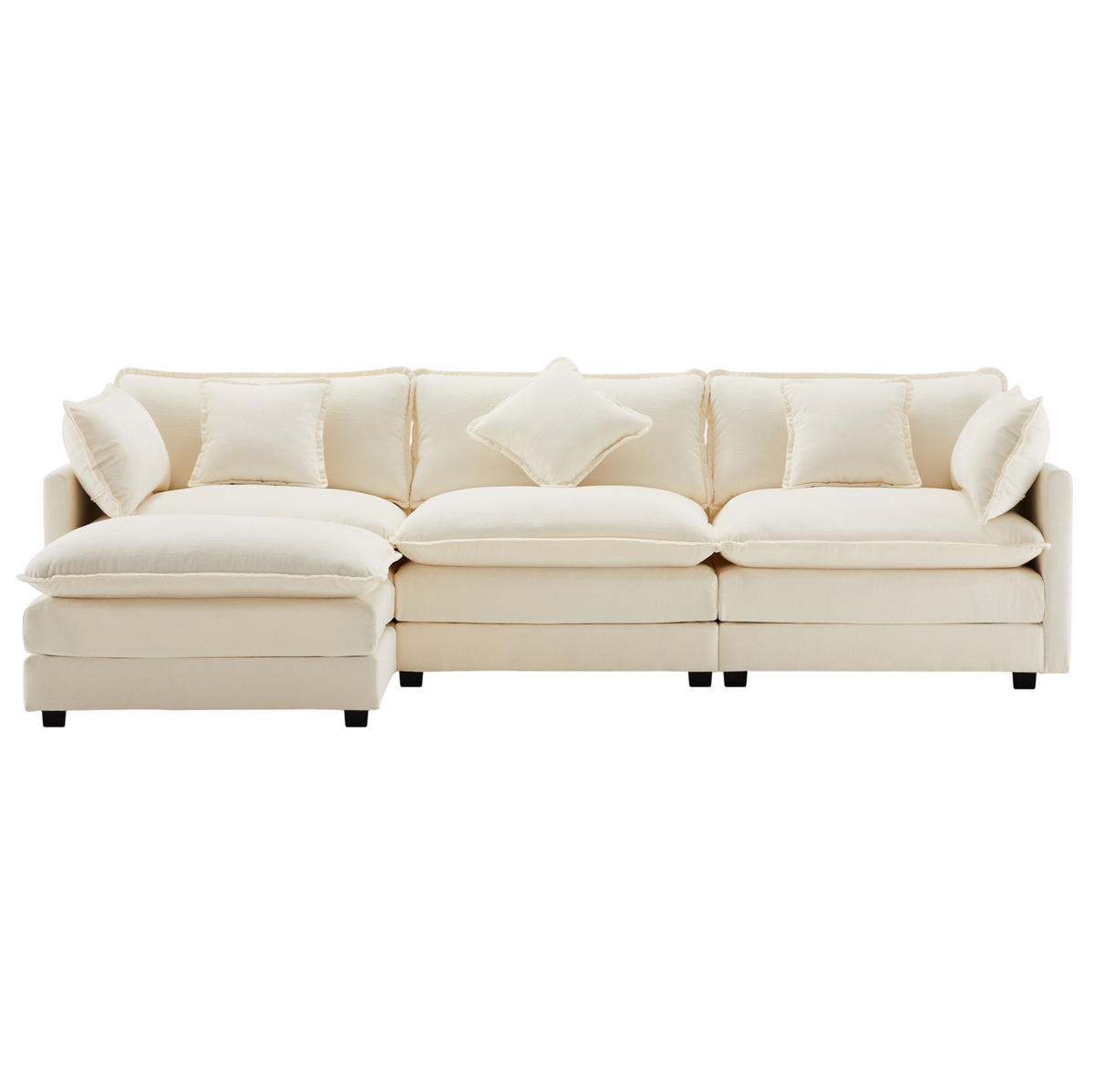 ECKSOFA 283/147/84 cm Beige aus Chenille mit Hocker - Beige, Textil (147/283cm) - OKWISH