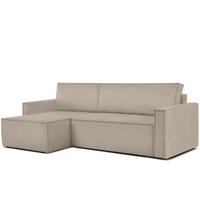 ECKSOFA-LINKS/RECHTS NAPI Schlaffunktion mit Cordbezug, Beige - Beige/Schwarz, Textil (246/148cm) - KONSIMO®