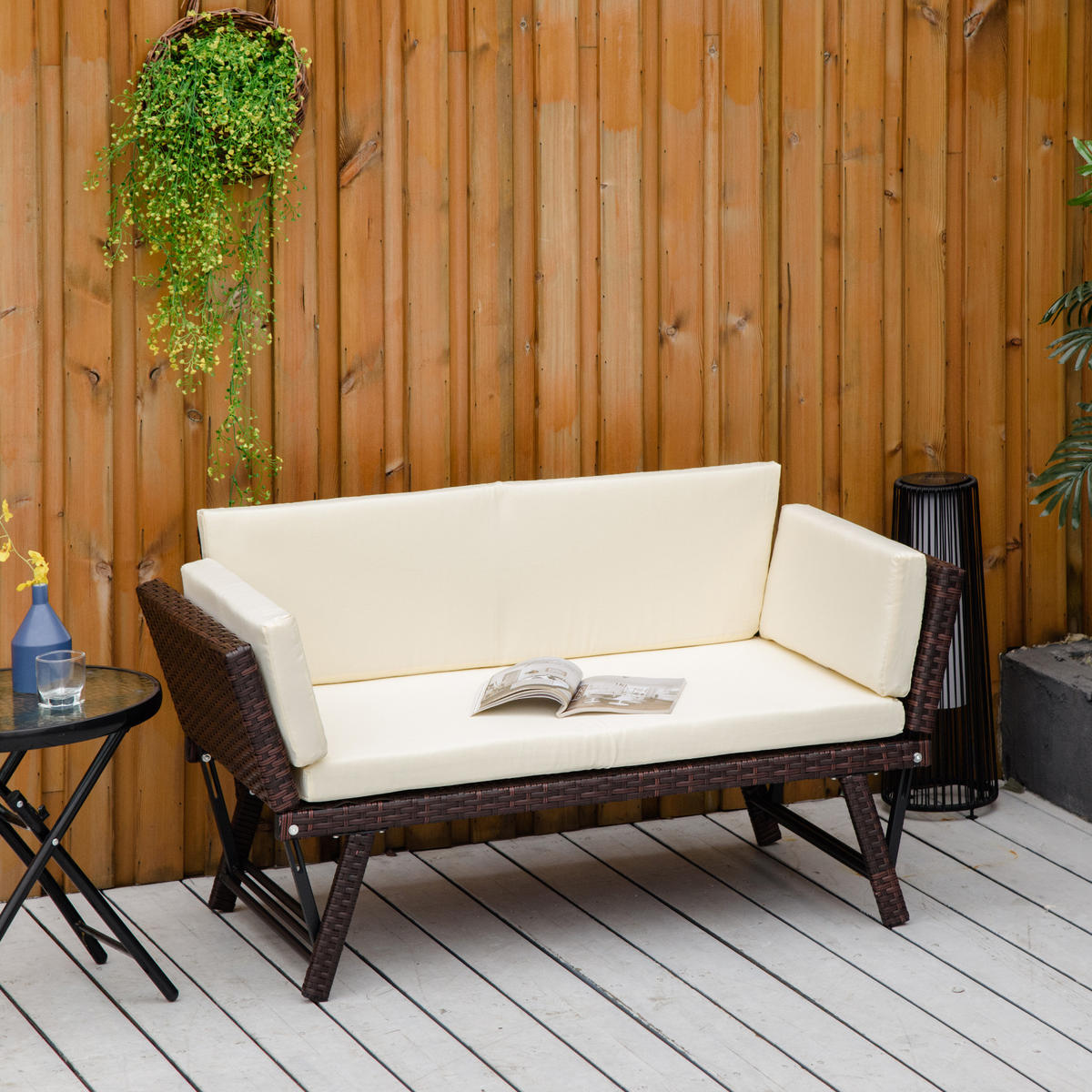 POLYRATTAN Gartensofa, Stahl, Braun - Braun, Metall (63/67/129cm) - Outsunny