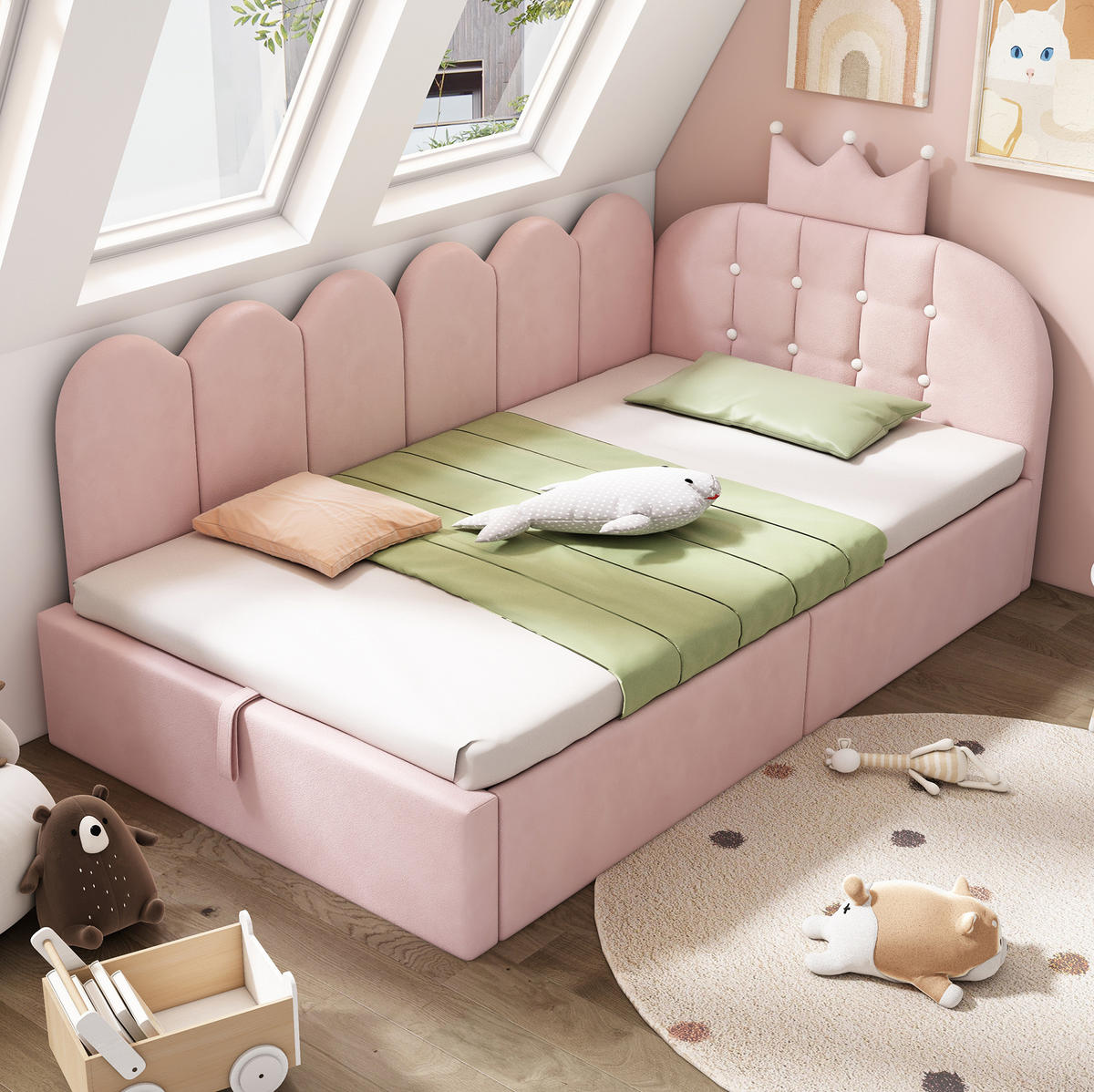 POLSTERBETT 90/200 cm Rosa aus Samt mit Stauraum - Rosa, Holz (90/200cm) - OKMYHOME