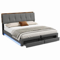 POLSTERBETT mit Stauraum 180x200 cm Leinen Grau mit USB und LED - Grau, Metall (180/200cm) - Meubliv