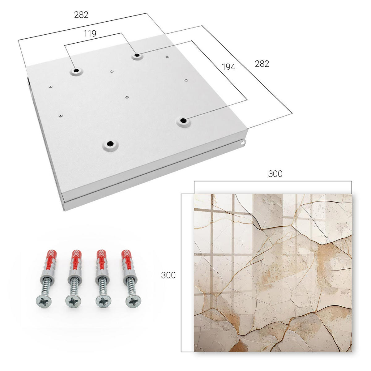 SCHLÜSSELBOX Weiß 30x30 cm – Türöffnung nach rechts - Feine Erde - Beige, Metall (30/30/5cm) - TULUP