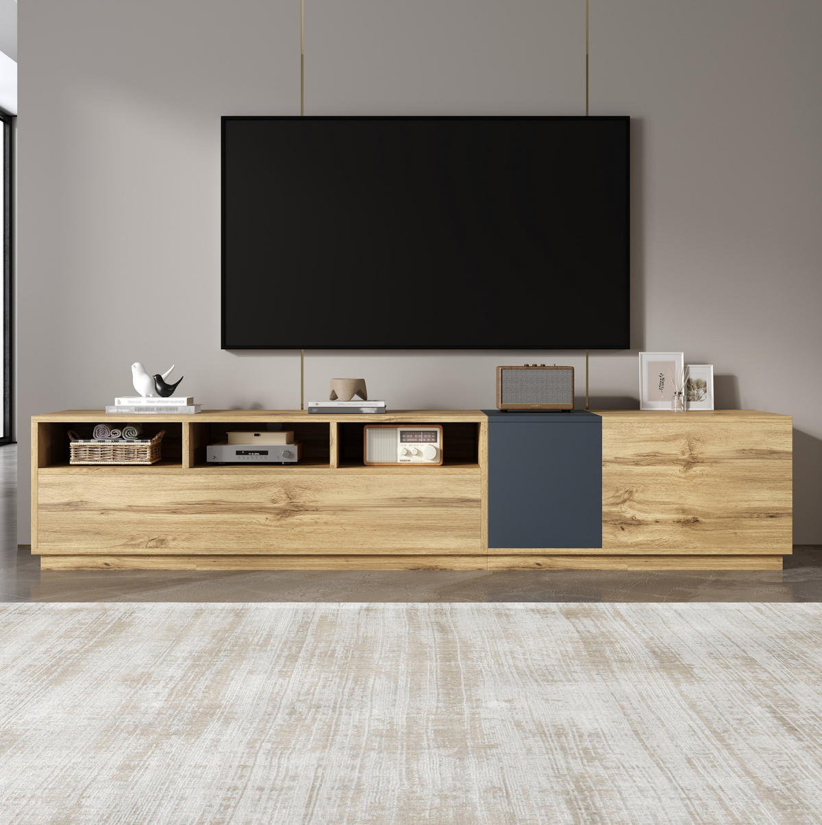 TV-SCHRANK mit offenen Fächern 200 cm Schwarz/Grau Holzoptik - Grau, Holzwerkstoff (45/45/200cm) - Beauniv