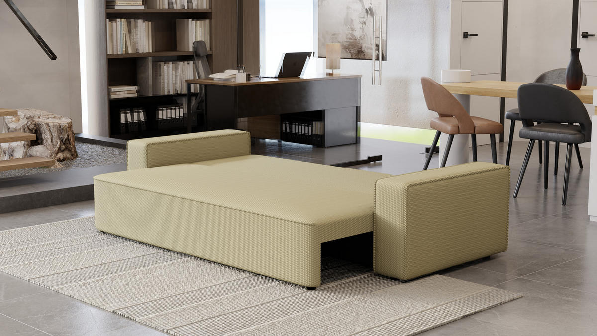 SOFA Vens mit Bettkasten und Schlaffunktion, Cordstoff - Beige, Holzwerkstoff (242/85/95cm)