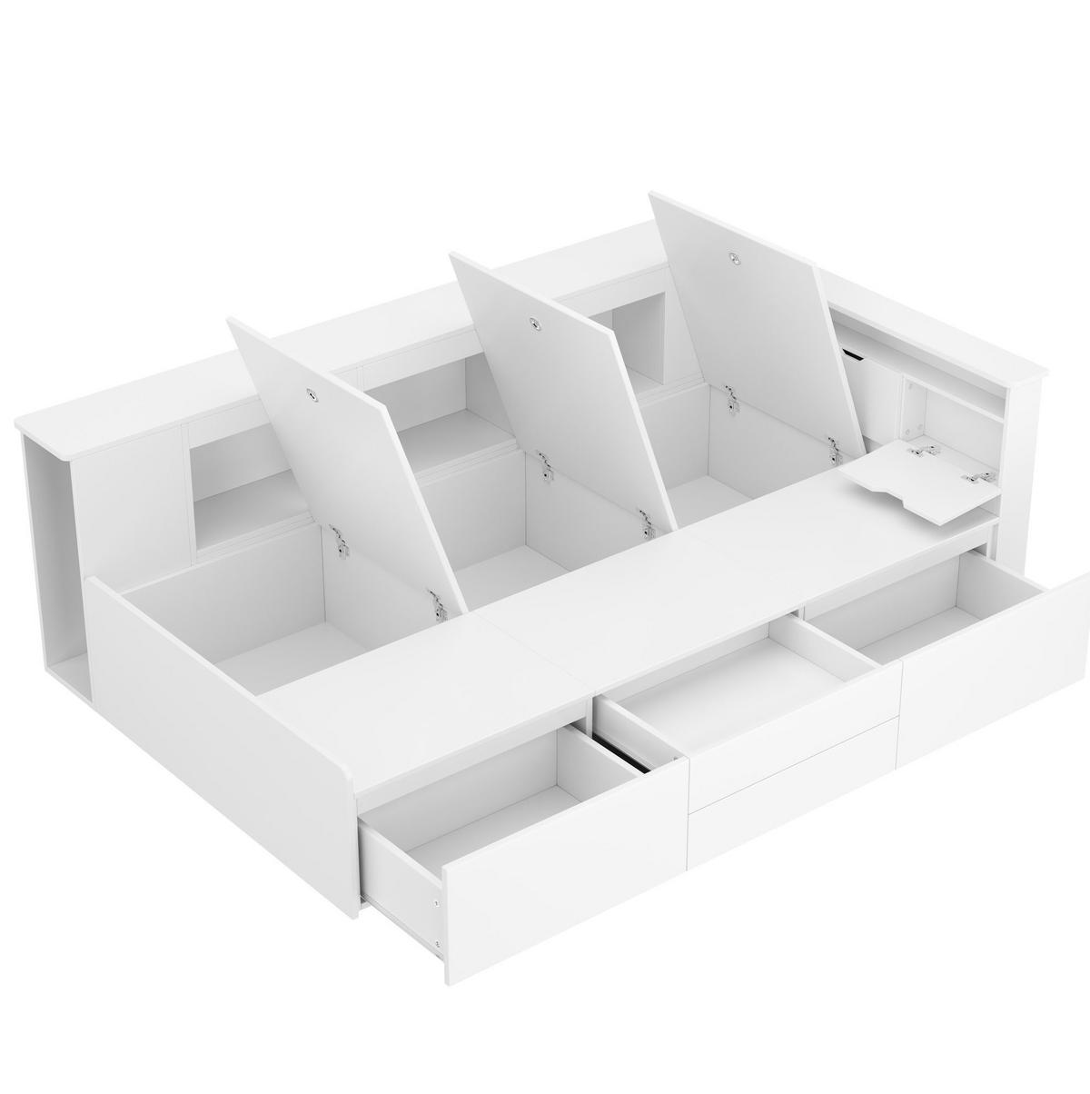 KINDERBETT 90/200 cm aus MDF mit 4 Schubladen, Bücherregal und Stauraum Weiß - Weiß, Holzwerkstoff (90/200cm) - Modenvie