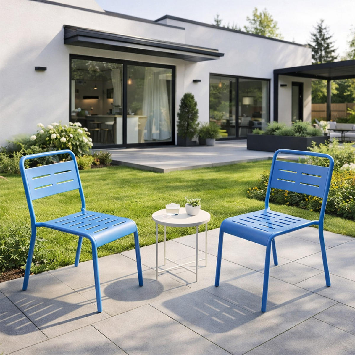 STUHL Bergame Blau 2er-Set - Blau, Metall (59/79/43cm) - Concept Usine