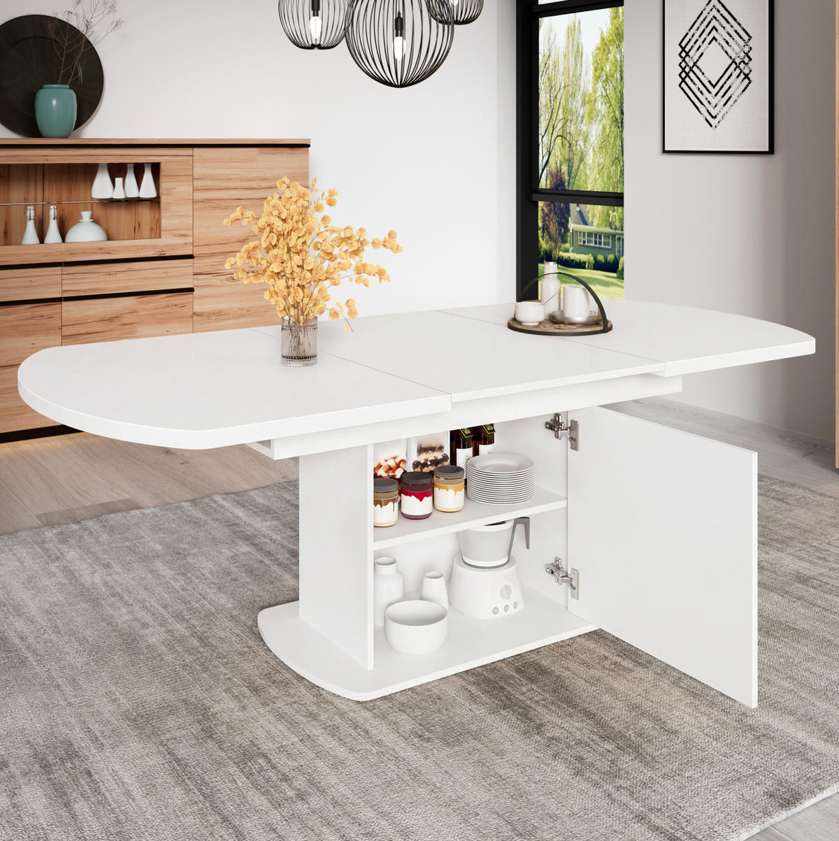 ESSTISCH 140/200x80x75 cm ausziehbar in Weiß/Silber mit Stauraum - Silberfarben, Holzwerkstoff (80/200/75cm) - BEAOK
