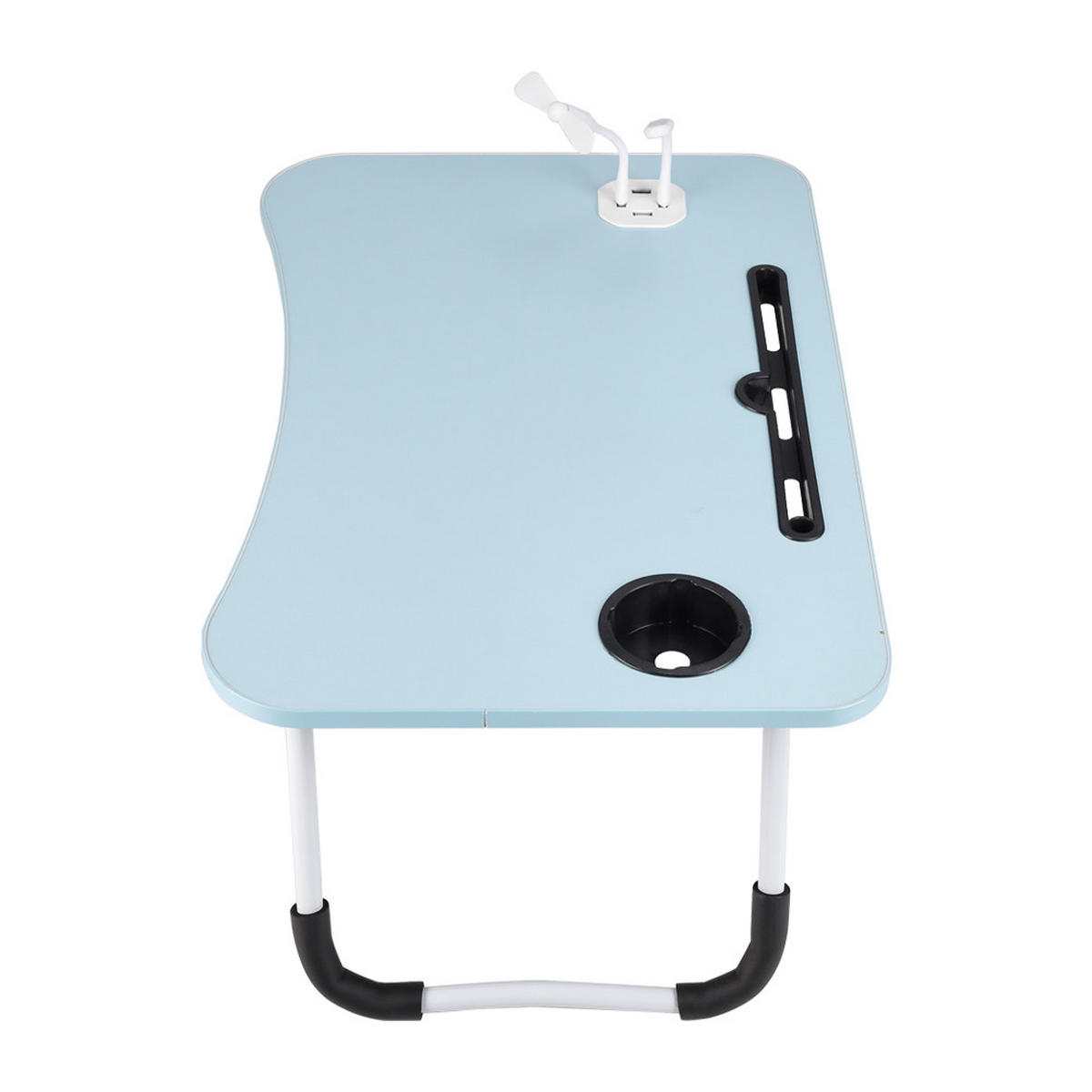 LAPTOPTISCH mit USB-Anschlüssen aus MDF und Eisen in Hellblau Klappbarer für Bett und Couch 60 x 40 x 28cm - Blau, Metall (40/60/28cm) - Livingandhome