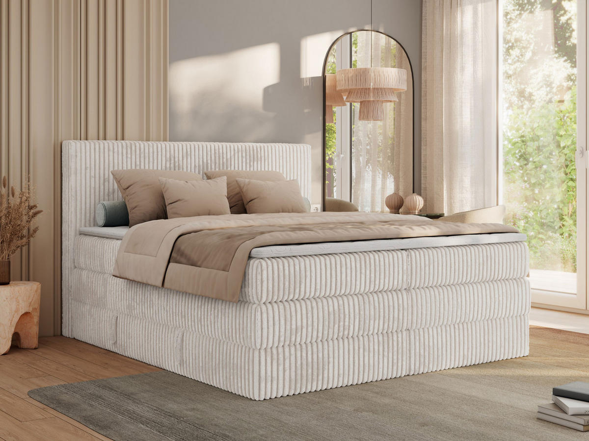 BOXSPRINGBETT TILIANO KING - 180/200 - Beige Cord - H3 - Beige, Holz/Textil (180/200cm) - MKS
