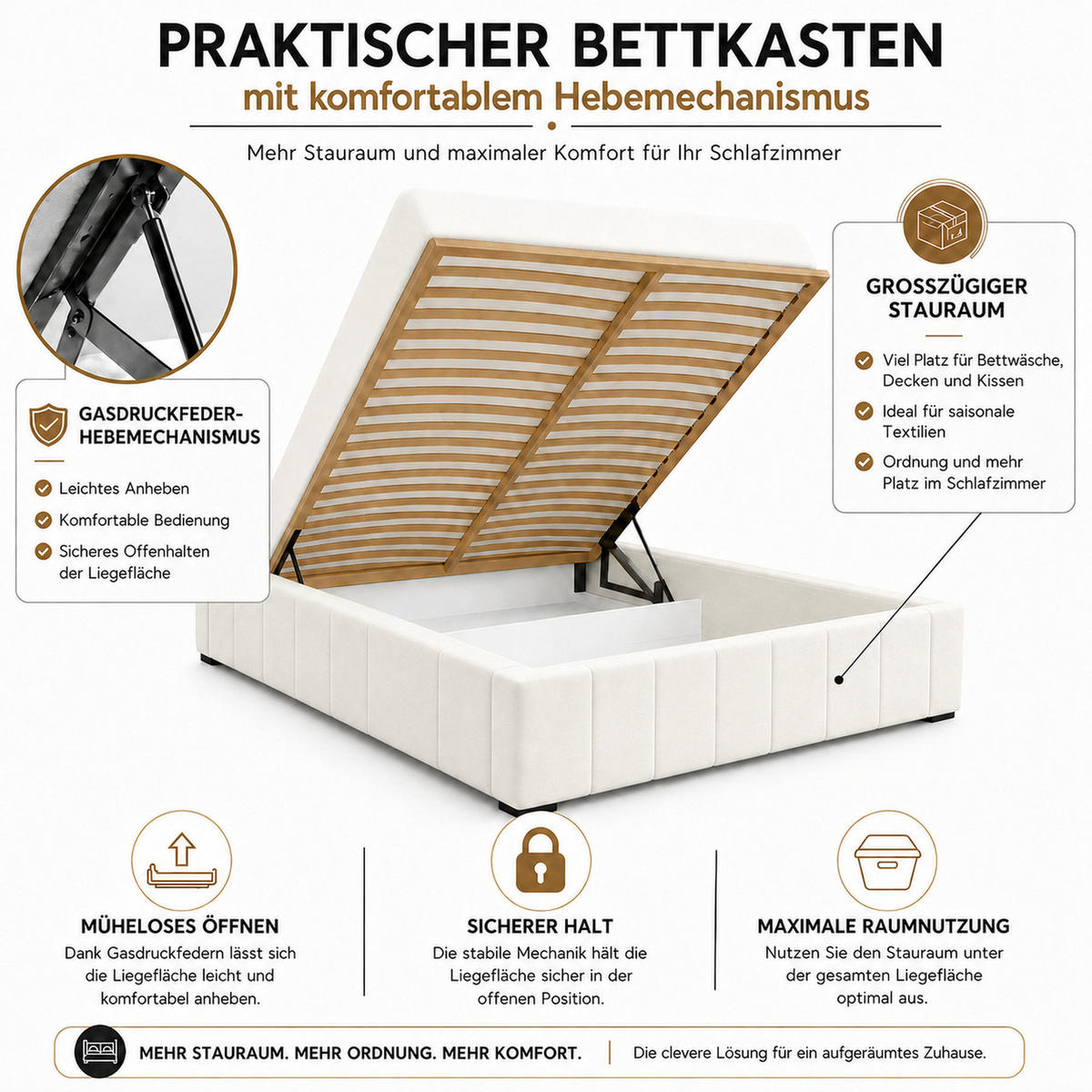 MARPUR Polsterbett NERO 180x200 cm mit Bettkasten und Lattenrost, Hellgrau - Chromfarben/Hellgrau, Holz/Holzwerkstoff (180/200cm) - Marpur