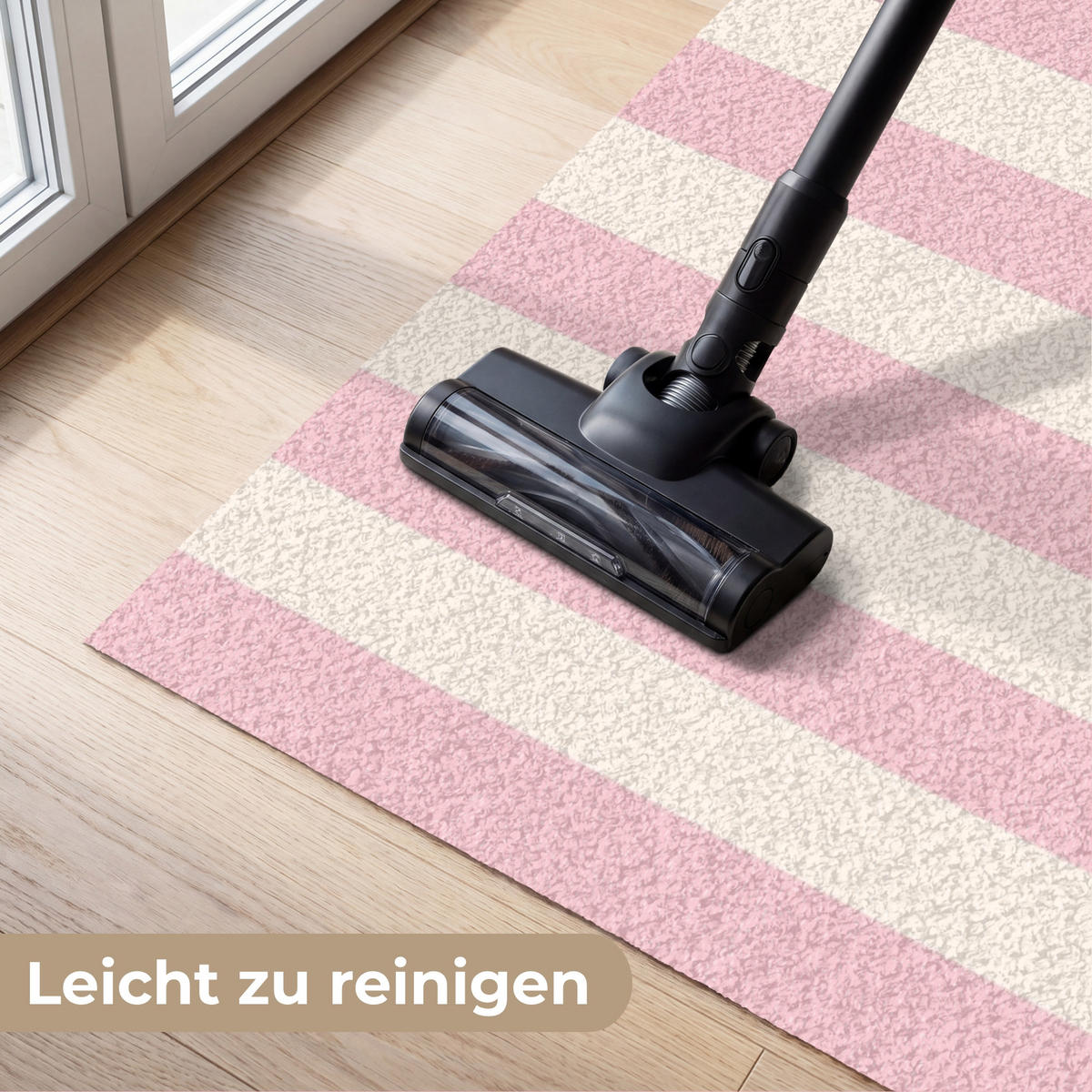 FUSSMATTE Zartrosa – Rot – Streifen – C'est La Vie 180x120 cm - Rosa, Kunststoff (180/0.4cm) - MuchoWow