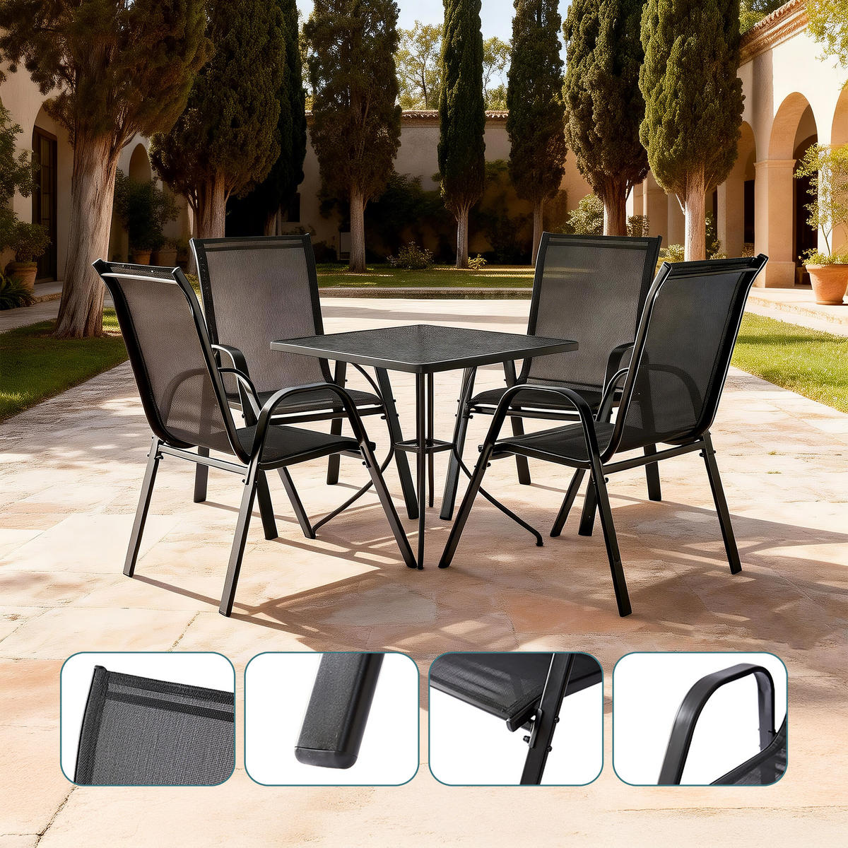 GARTENSTÜHLE-SET - Anthrazit, Kunststoff/Textil (56/90/65cm) - Relaxdays