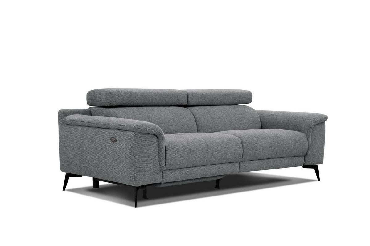 RELAXSOFA FIERO 3-Sitzer mit 1 Relaxfunktion, grau - Schwarz/Grau, Holzwerkstoff/Textil (212/82/103cm) - Courtois Laville