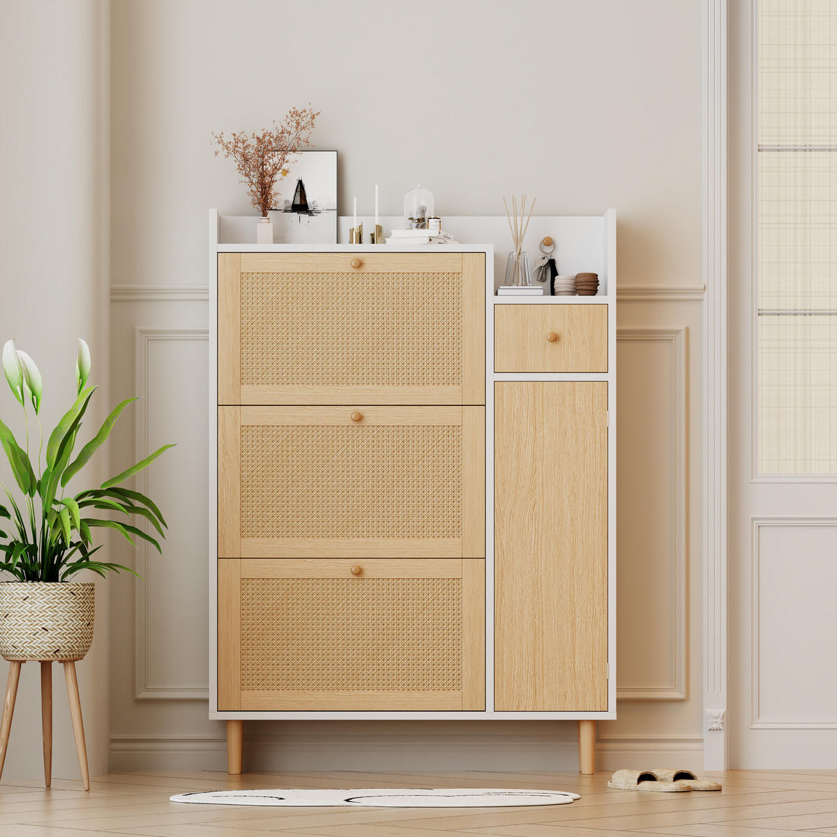 SCHUHSCHRANK Natural+White 90/17/125 cm - Naturfarben, Holzwerkstoff (90/125/17cm) - PANGIVO
