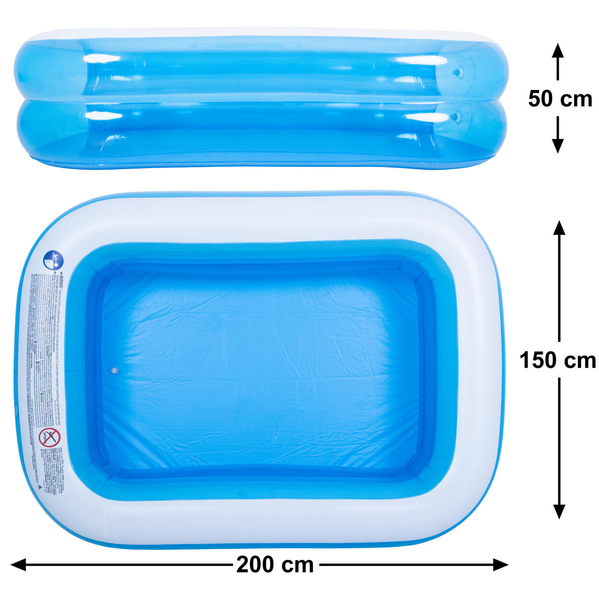 SUNCLUB Planschbecken rechteckig 200 x 150 x 50 cm blau mit 2 Luftringen und Ablaufventil - Blau, Kunststoff (150/200cm) - Avenli