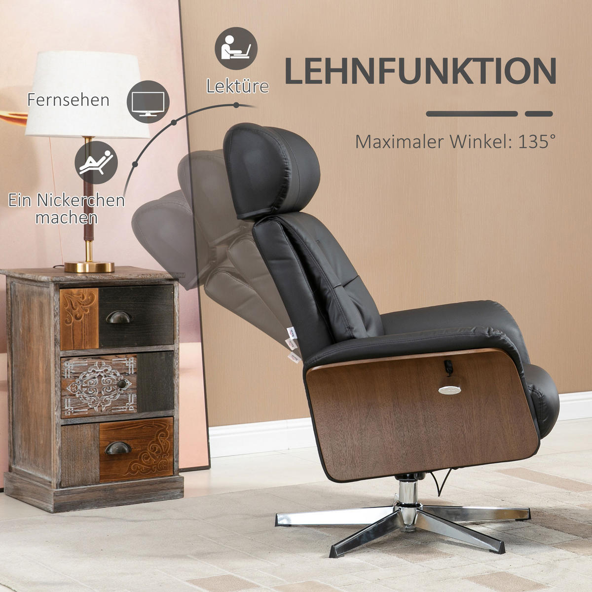 SESSEL Schwarz 80.0/84.0/108.0cm - Schwarz, Leder (84/108/80cm)