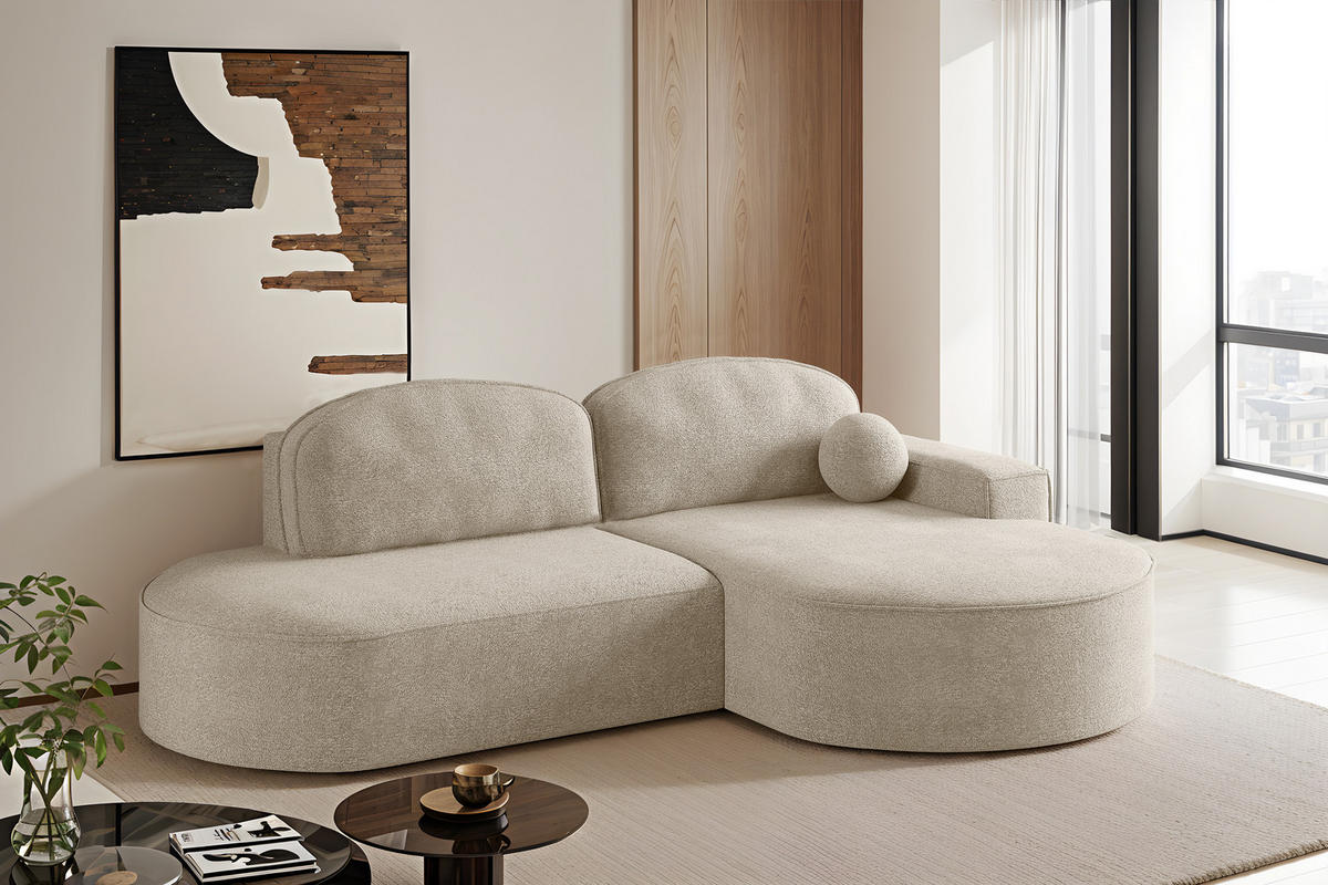 ECKSOFA mit Schlaffunktion und Bettkasten Modena Runden stoff Arena Beige Rechts - Beige, Holz (278/179cm) - Kaiser Möbel