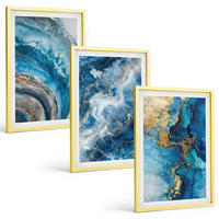 BILDER SET 3er Set - 40x60 cm Goldrahmen - Blaue abstrakte Muster - Goldfarben, Kunststoff (40/60cm) - TULUP