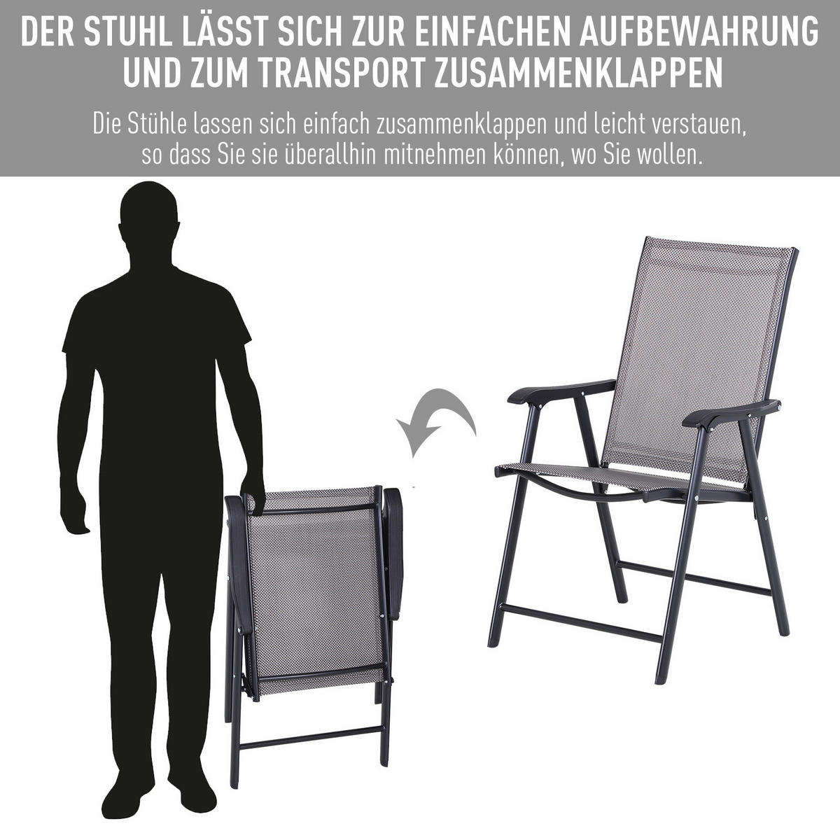 GARTENSTUHL aus Metall 64x58x94 cm Grau klappbar mit Armlehnen im 2er-Set - Grau, Metall (64/94/58cm) - Modfu