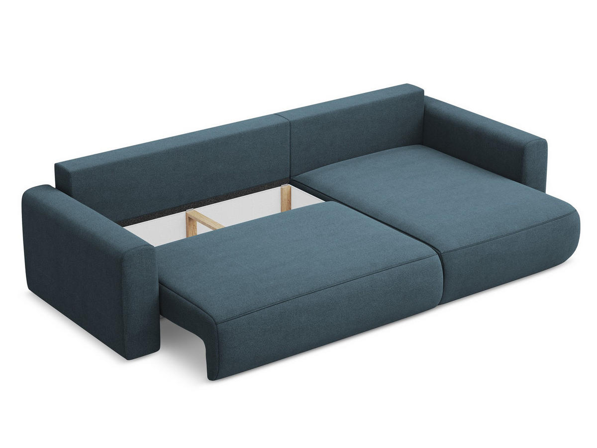 ECKSOFA mit Schlaffunktion Samt Stoff Blau - Blau/Petrol, Kunststoff/Textil (240/149cm) - Makamii
