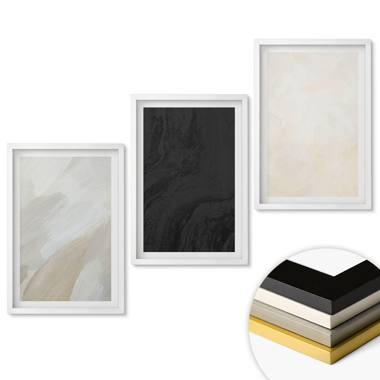 WANDBILDER 3er-Set - 40x60 cm Weißer Rahmen - Strukturen schattieren Minimalismus - Weiß, Kunststoff (40/60cm) - ArtPrintCave