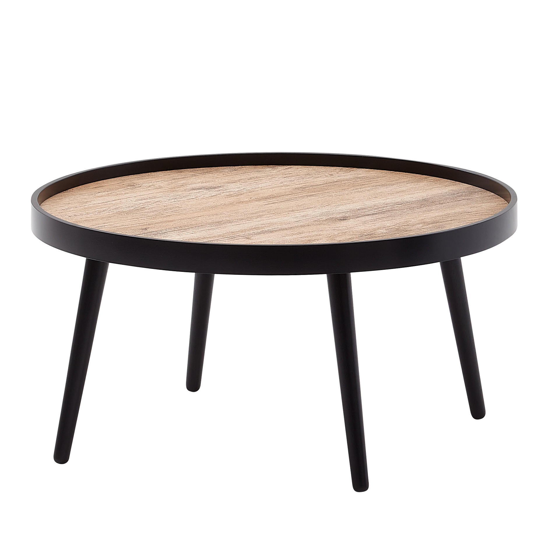 COUCHTISCH in Holzoptik, Rund mit Erhöhtem Rand und Ablagefläche - Schwarz, Holz (76/76/40cm) - KADIMA DESIGN