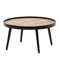 COUCHTISCH in Holzoptik, Rund mit Erhöhtem Rand und Ablagefläche - Schwarz, Holz (76/76/40cm) - KADIMA DESIGN