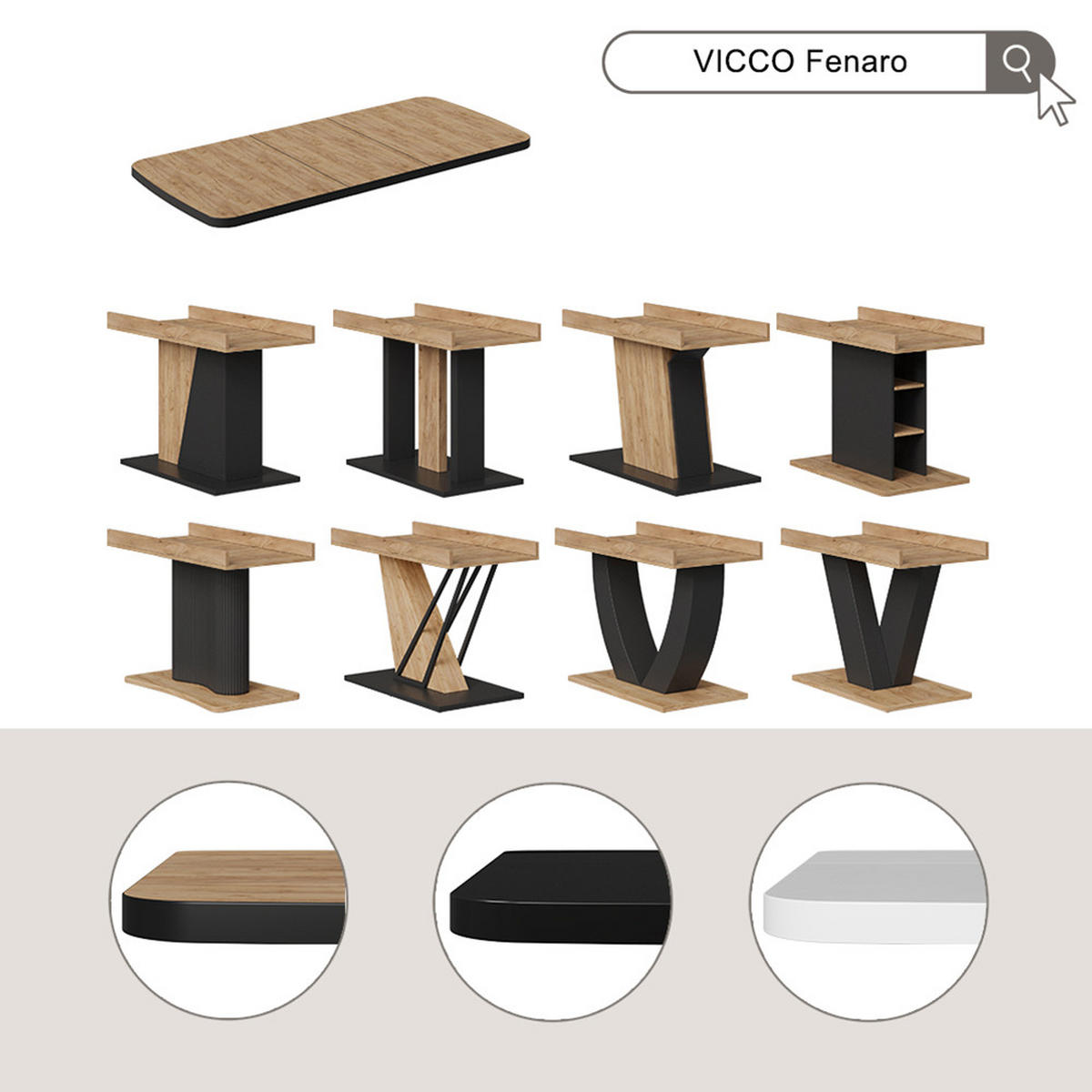 ROZKLÁDACÍ JÍDELNÍ STŮL Fenaro Černá - černá, kompozitní dřevo (80/120/77.3cm) - Vicco