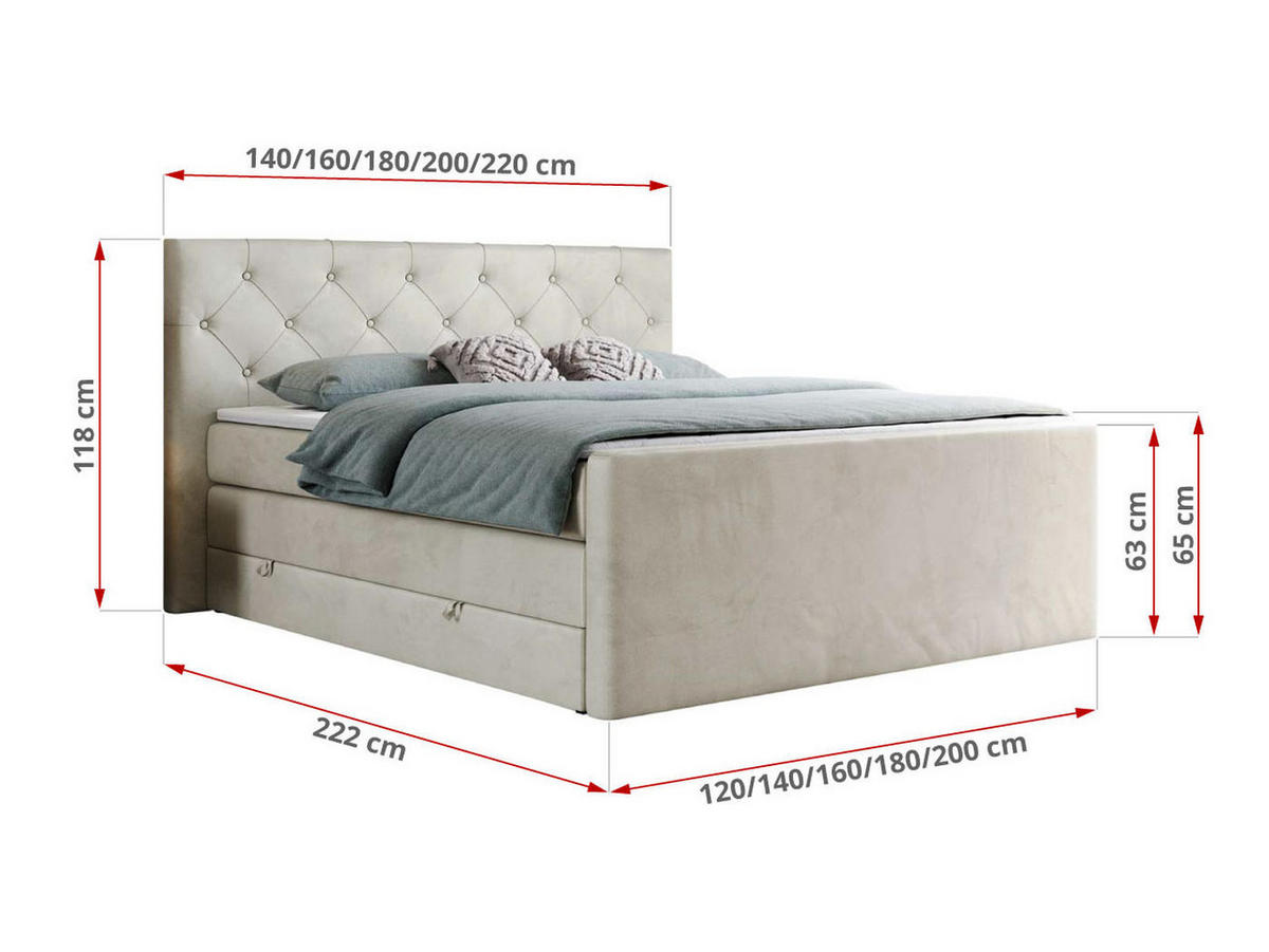 BOXSPRINGBETT KING VELEN 200/200 Beige Velvet - H4 - Beige, Holz/Textil (200/200cm) - MKS
