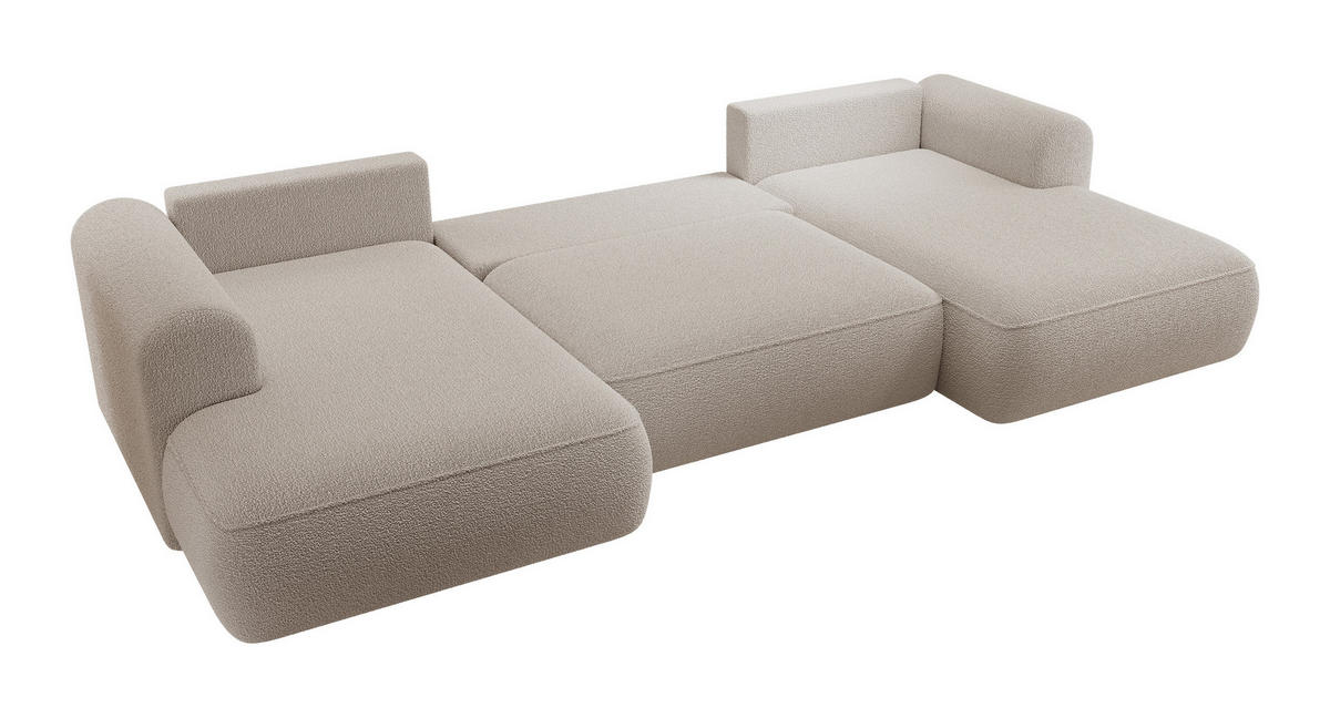 WOHNLANDSCHAFT Ovo Dunkelbeige Boucle - Schwarz/Mokka, Textil (375/95/185cm) - Selsey
