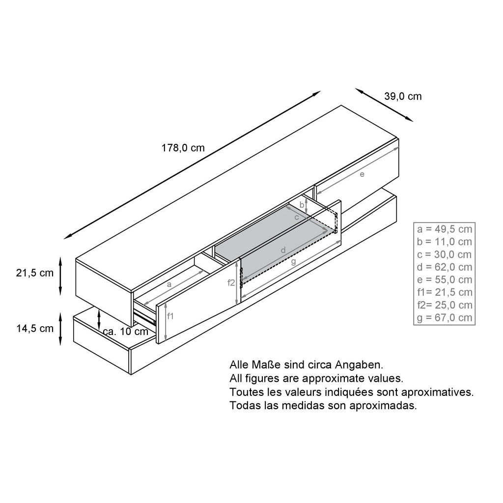 Thumbnail - Vladon Lowboard, Anthrazit, Holzwerkstoff, 178x48x39 cm, Wohnzimmer, Wohnwände, Lowboards, Lowboards stehend