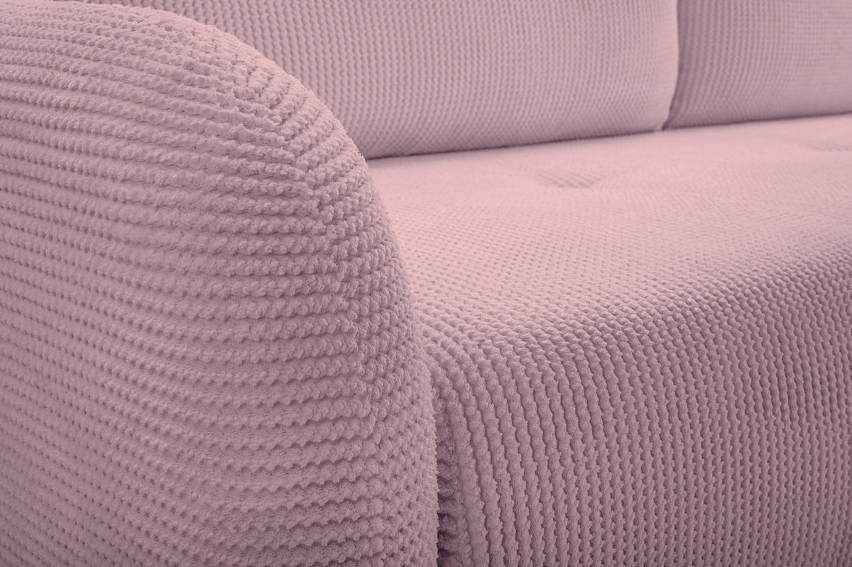 BETTSOFA VIVO Rosa Geflochtener Stoff mit Schlaffunktion - Rosa, Holz (230/95/102cm) - MASSENO