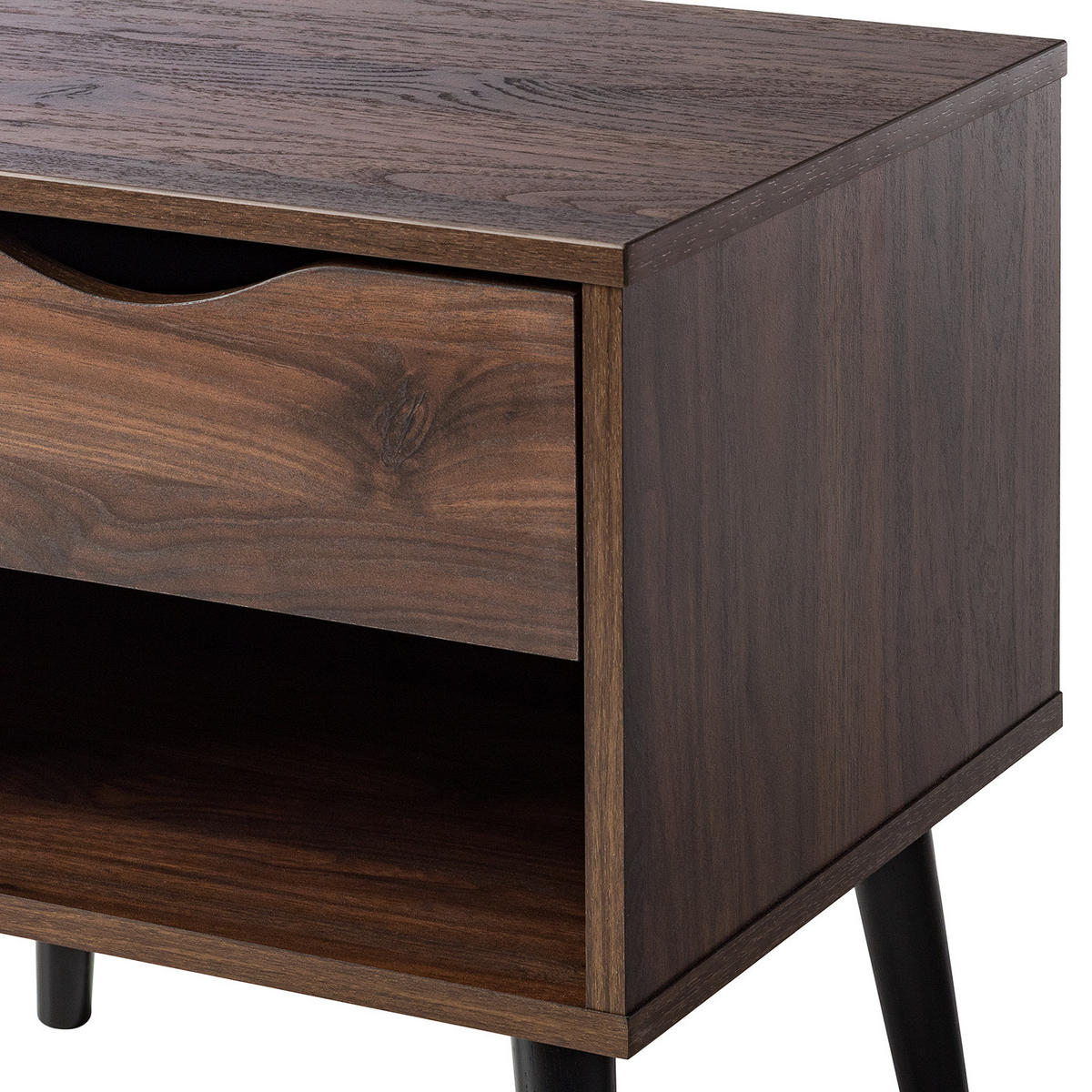 NACHTKOMMODE mit 1 schublade - Walnuss Dekor - Walnussfarben/Schwarz, Holzwerkstoff (50/49/39cm) - home24