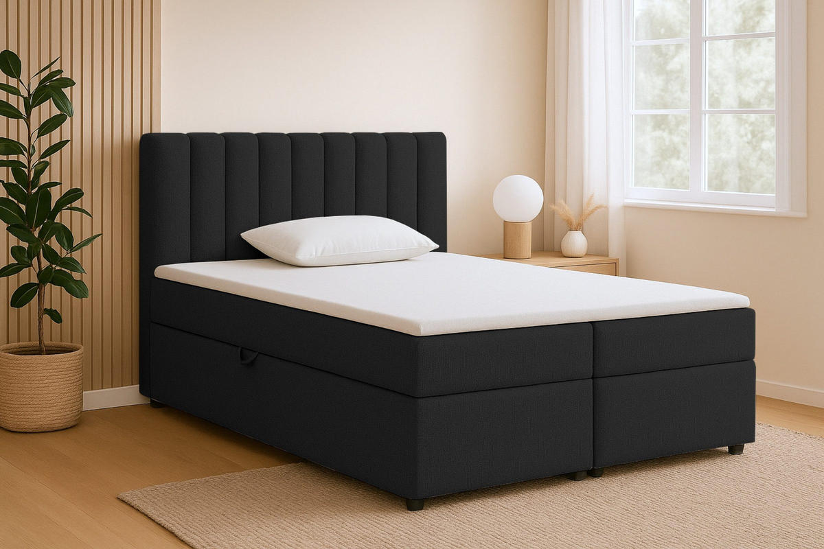 BOXBETT VIKA 120/200 in Stoff Schwarz H3 - Schwarz, Holz/Holzwerkstoff (120/200cm) - Deine Möbel 24