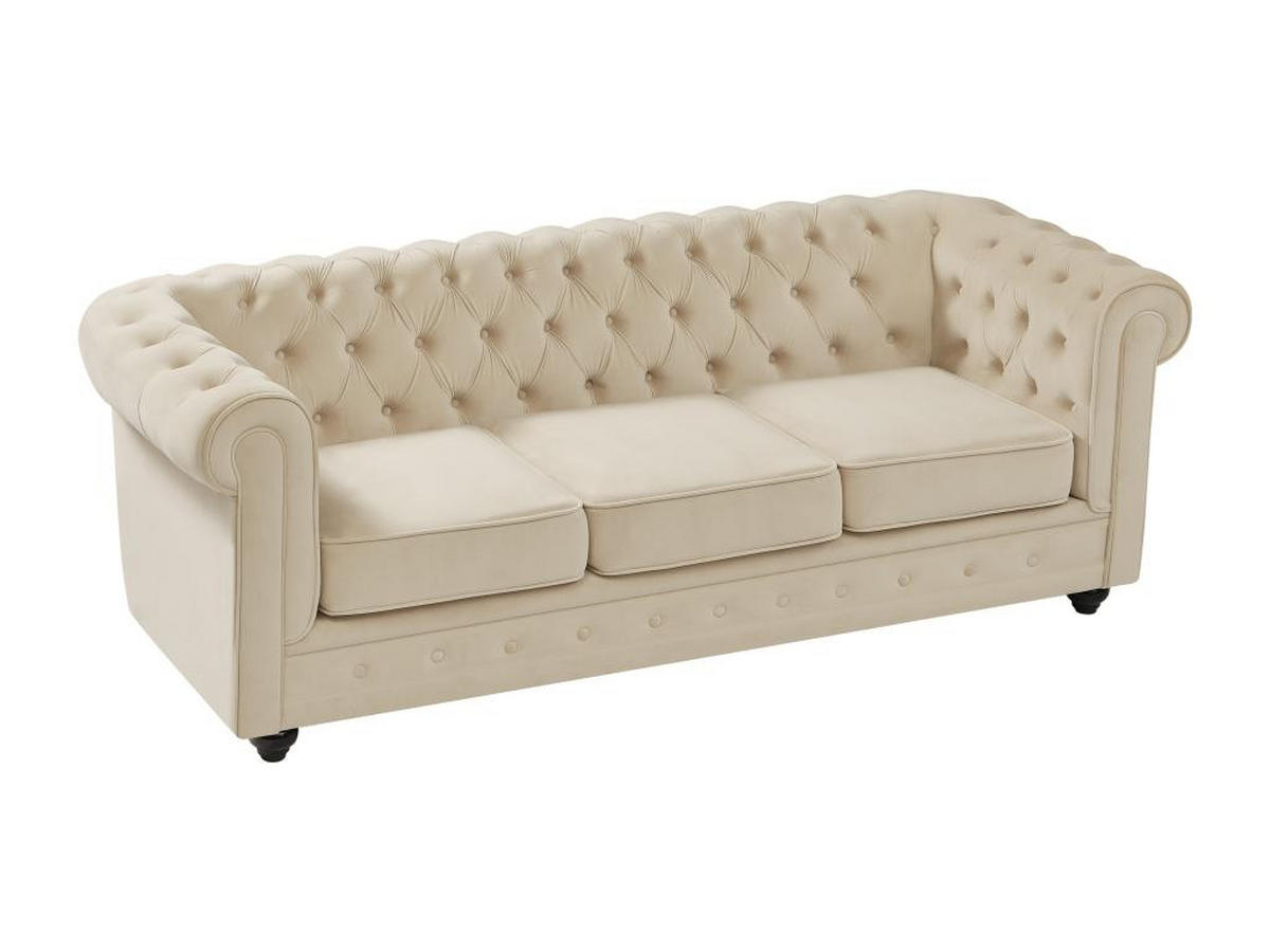 SOFA 3-Sitzer & 2-Sitzer - Samt - Beige - CHESTERFIELD - Beige, Textil (88/72/205cm) - Vente-Unique