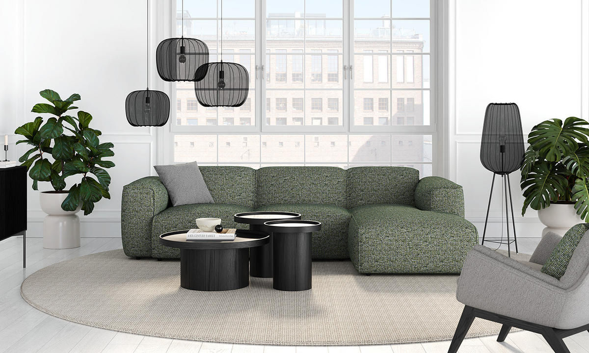 3-SITZER ECKSOFA mit Longchair - Schwarz/Grün, Kunststoff/Textil (284/173cm) - home24