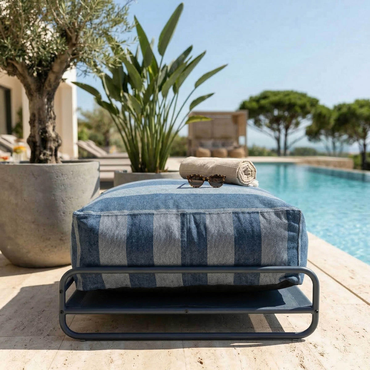 GARTENHOCKER pazifikblau - Blau, Textil (97/42/97cm) - Oviala