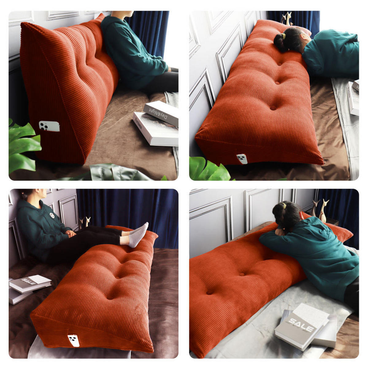 RÜCKENKISSEN für Bett Kord Orange 120 cm - Orange, Textil (50/120cm) - Vercart