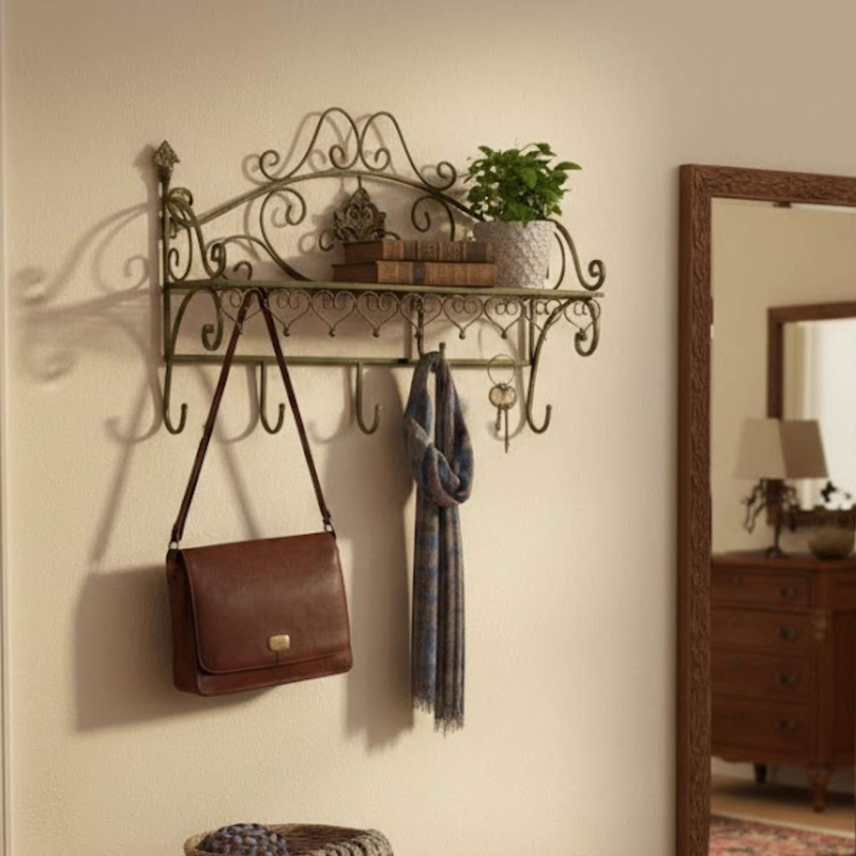 WANDGARDEROBE Metall mit Ablage Garderobe 60 cm - Grün, Metall (60/44/17cm) - DanDiBo
