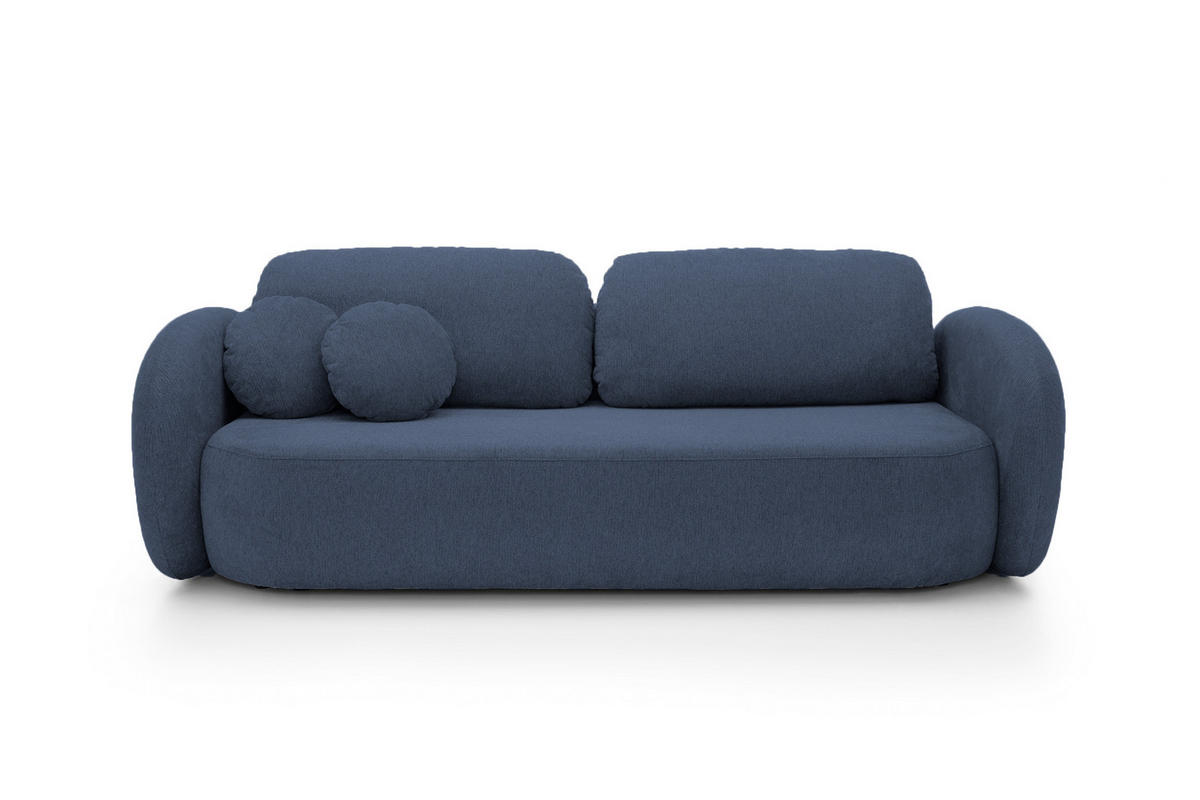 SOFA OLIO Mit Schlaffunktion Und Bettkasten, Bonell-Taschenfederung, Aragon-Stoff, lose Rückenkissen, freistehend, 238x101x86 cm Blue - Blau, Holz/Textil (238/86/101cm) - DomoHome