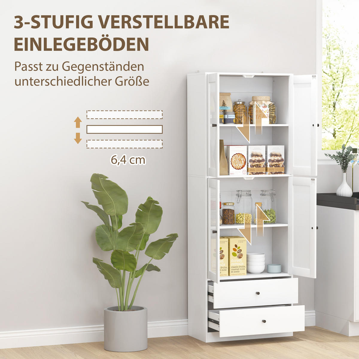 KÜCHENSCHRANK, Hochschrank mit Schublade, 59 x 30 x 170 cm, Weiß - Weiß, Holzwerkstoff (59/170/30cm) - HOMCOM