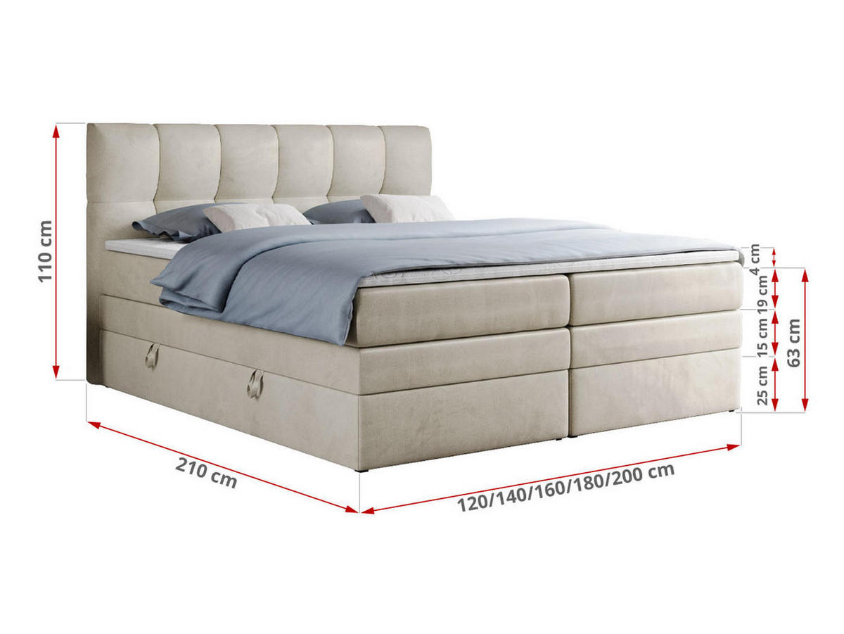 BOXSPRINGBETT ALVIN KING 140/200 Beige Velvet - H3 - Beige, Holz/Textil (140/200cm) - MKS