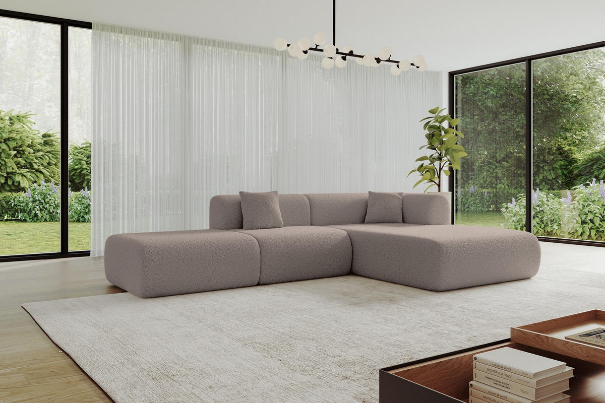 ECKSOFA Ottomane Rechts OVLY-L 289x176x71 Braun Bouclé - Schwarz/Braun, Holzwerkstoff/Kunststoff (289/176cm) - ALTDECOR