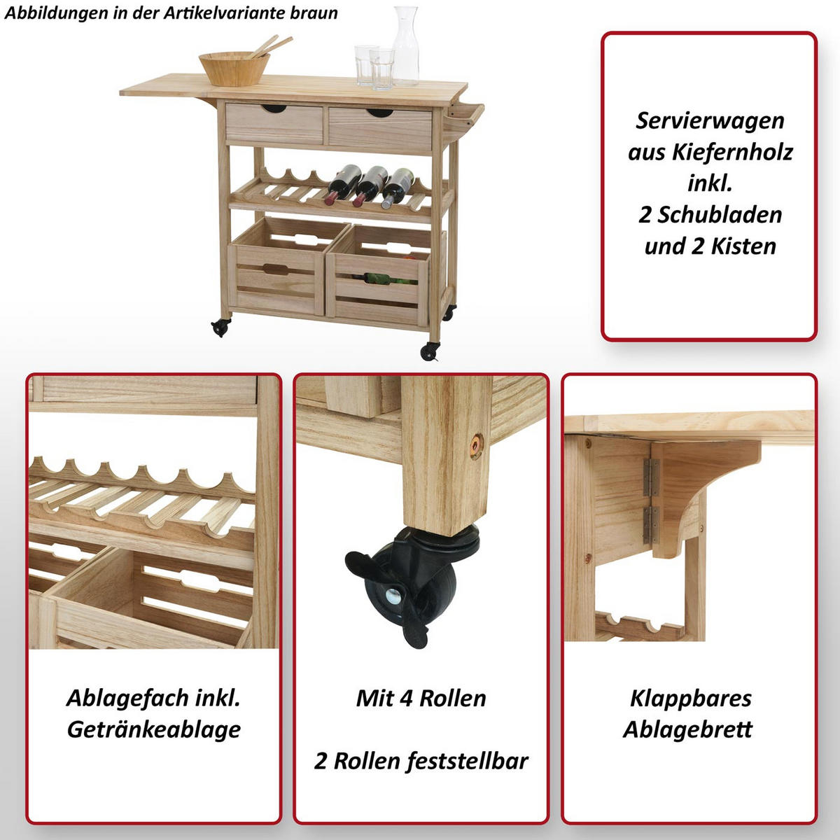 SERVIERWAGEN Weiß, Buche Dekor - Buchefarben/Weiß, Holz (119/89/89cm) - MCW