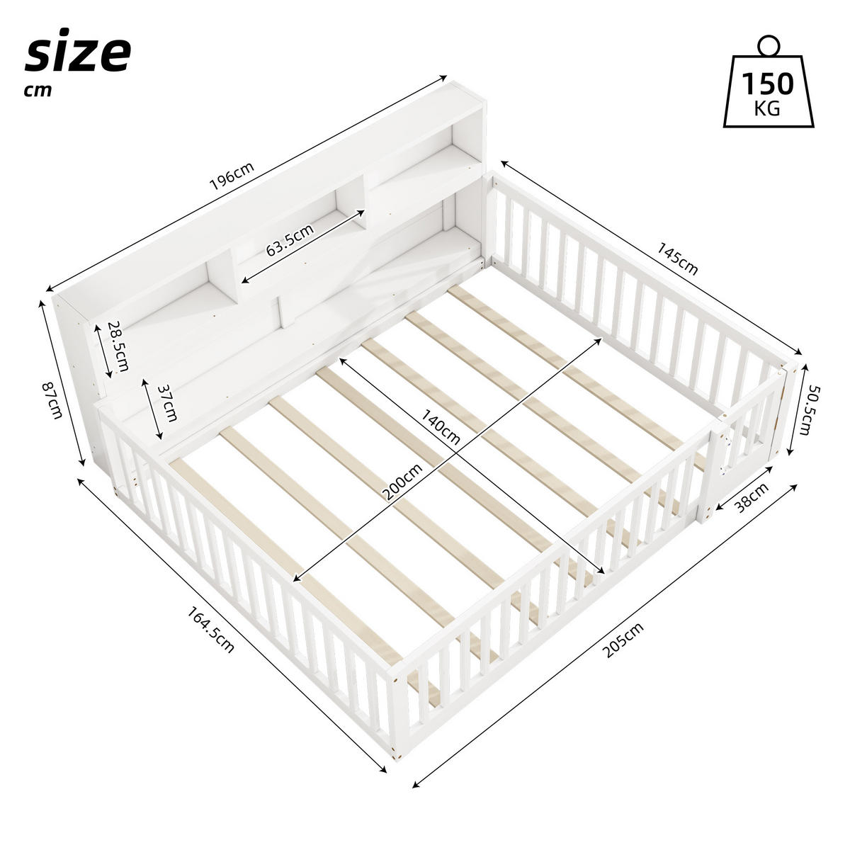 TAGESBETT 140/200 cm Weiß Kiefernholz mit Staufach und Lattenrost - Weiß, Holz (140/200cm) - OKWISH