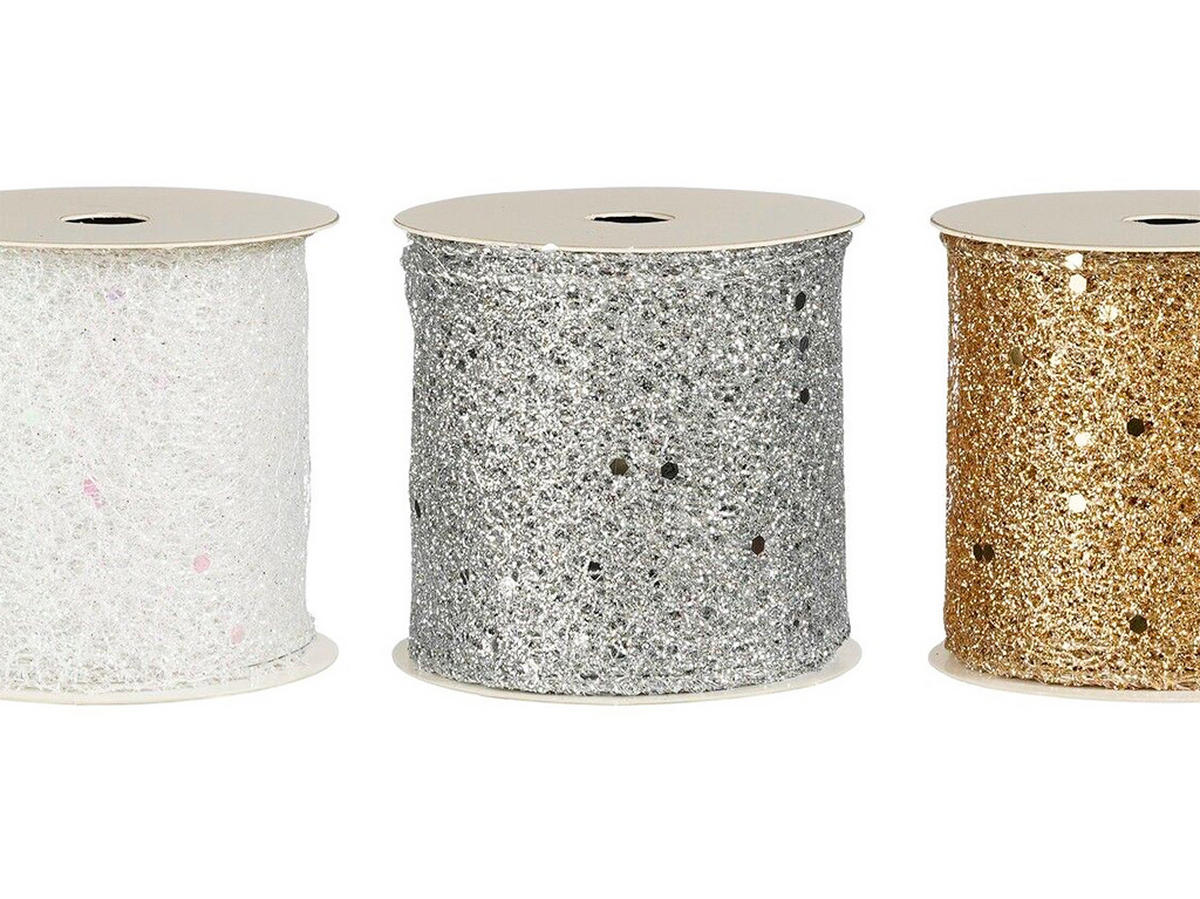 WEIHNACHTSGLITZERBÄNDER 3er-Set weiß, silber, Champagner 6,5 cm × 270 cm - Champagner/Silberfarben, Kunststoff (6.5/6.5/270cm) - LAALU