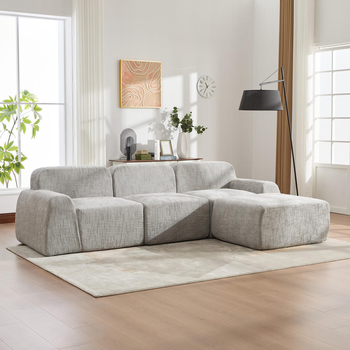 ECKSOFA Chenille Grau - Grau, Textil (269.5/182.5cm) - WISHDOR