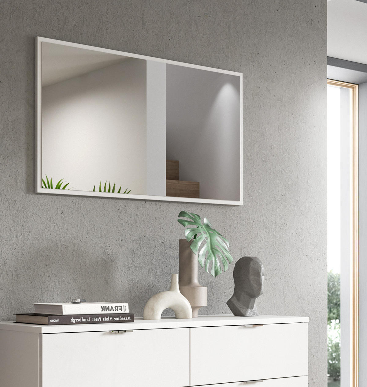 SPIEGEL weiß 92 x 52 cm, Wandspiegel mit Rahmen - Weiß, Glas/Holzwerkstoff (92/52/2cm) - Inn.Furn