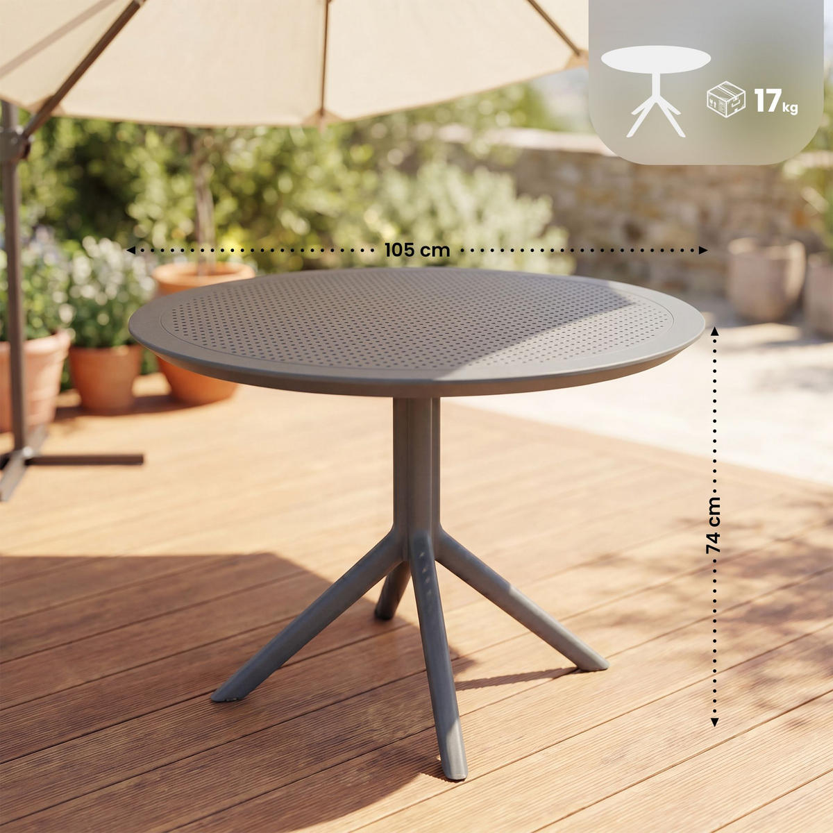 GARTENTISCH rund Ø105 cm Kunststoff Dunkelgrau - Dunkelgrau, Kunststoff (105/105/74cm) - CLP