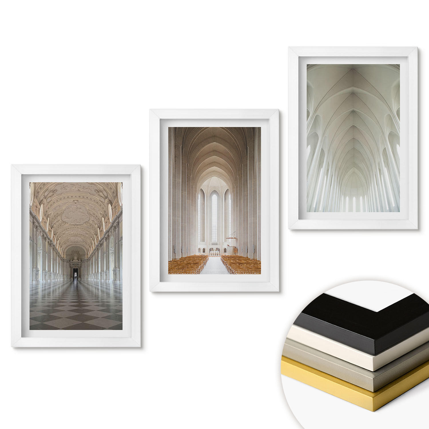 WANDBILDER 3er-Set - 20x30 cm Weißer Rahmen - Innenräume historischer Gebäude - Weiß, Kunststoff (20/30cm) - ArtPrintCave